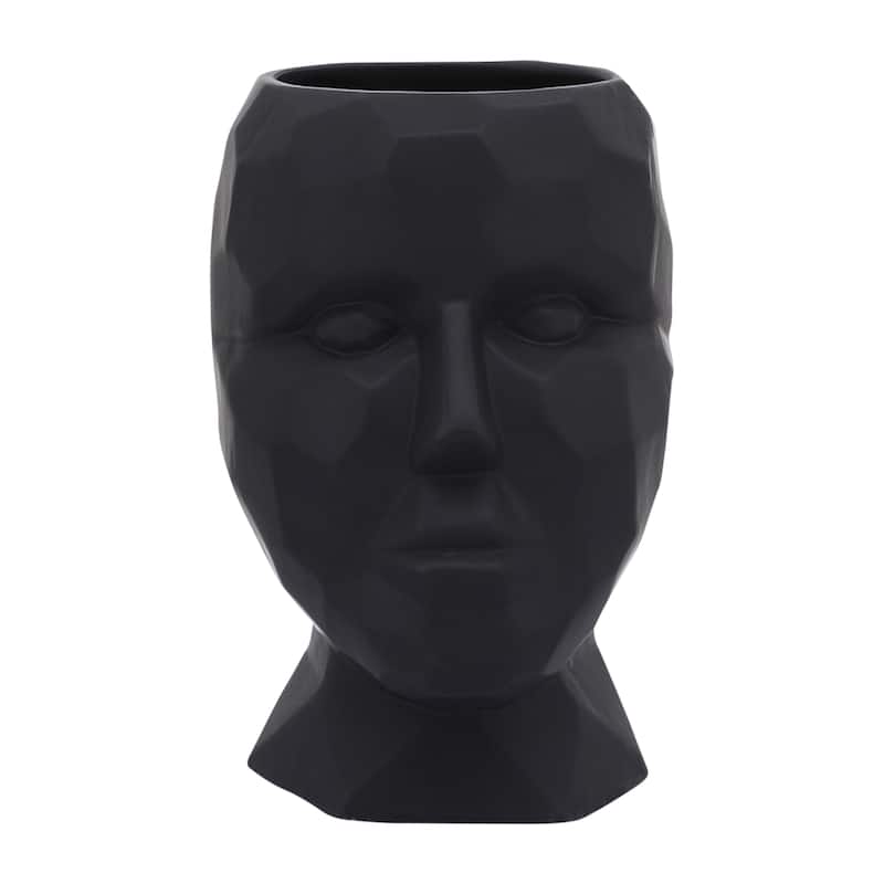 Contemporary 6"D Face Vase Black Porcelain Abstract Vase for Decorative Centerpiece, Home or Office Decor Creative