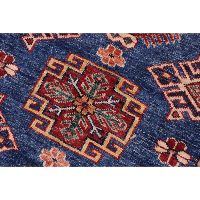 Southwestern Super Kazak Zion Blue/Beige Hand Knotted Wool Rug - 2'9'' x 3'8''