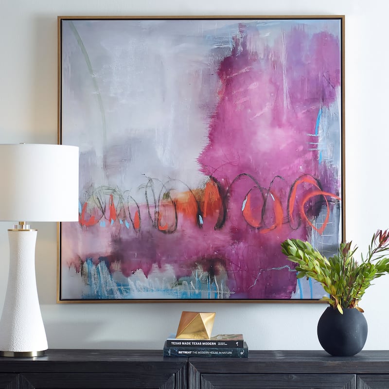 'Jardins Rose' Solid Wood Framed Abstract Canvas Art by Rachel Ranz
