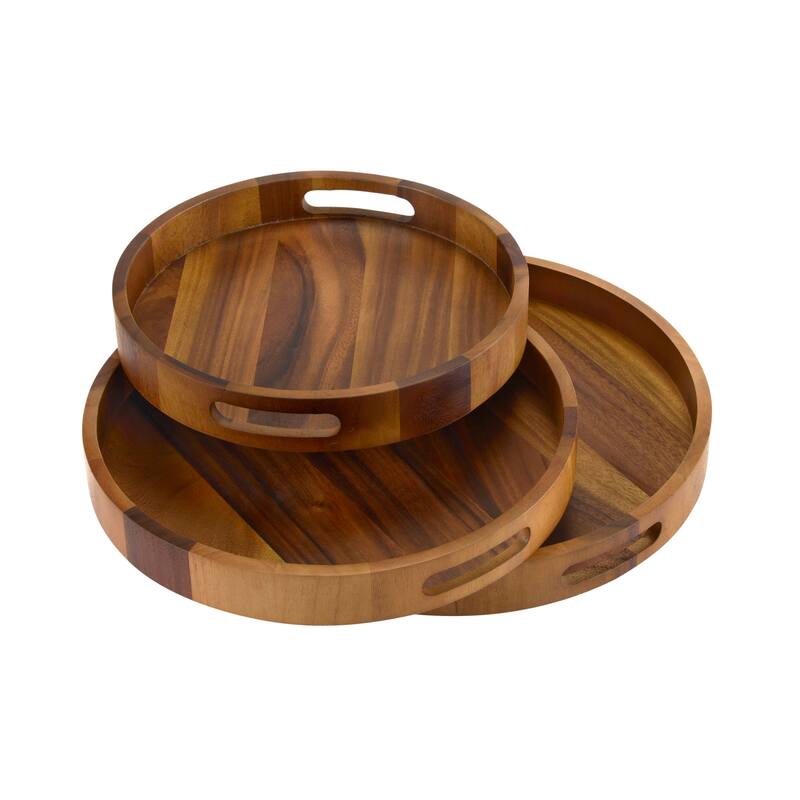 Set of 3 Round Serving Trays - Solid Bottom - 3 Piece