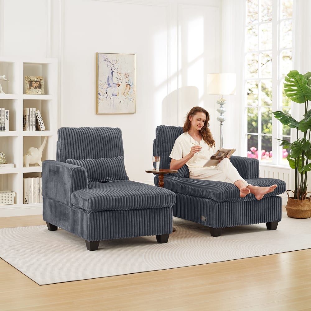 Chaise Lounge Sofa Chair, Loveseat with Adjustable Backrest, Convertible 2-Seater Sectional Sofa Chair