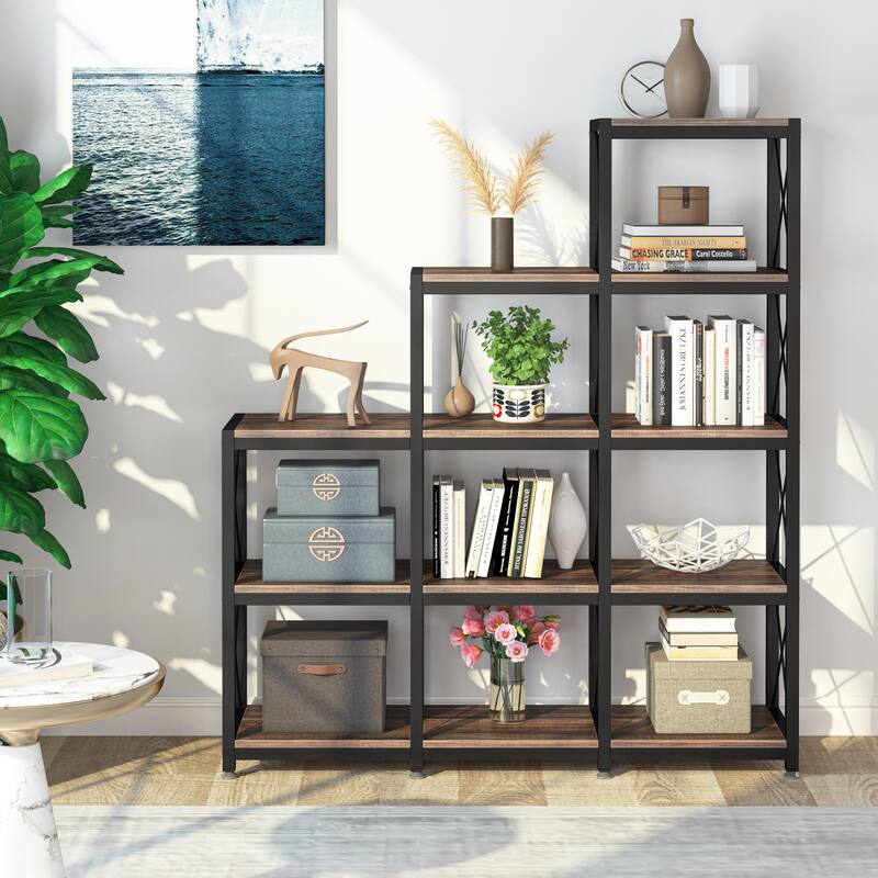 Ladder Corner Bookcase, 12 Shelves Display Shelf, Wooden 5-Tier Bookshelf