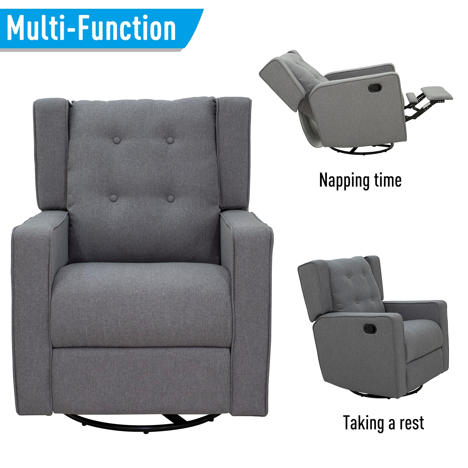 Homcom polyester linen fabric swivel outlet gliding recliner chair