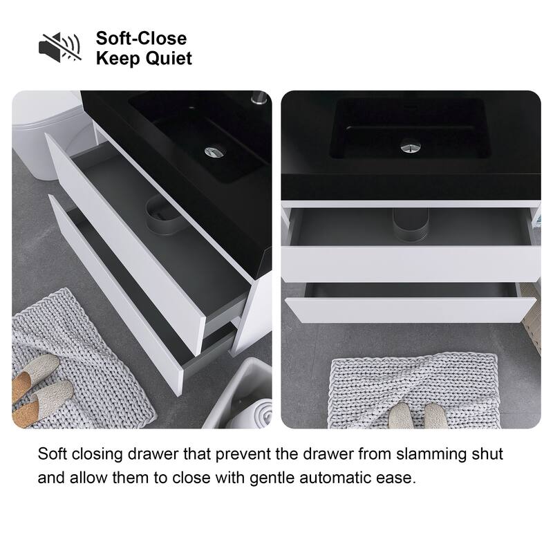 Floating Bathroom Vanity with Black Solid Surface Top