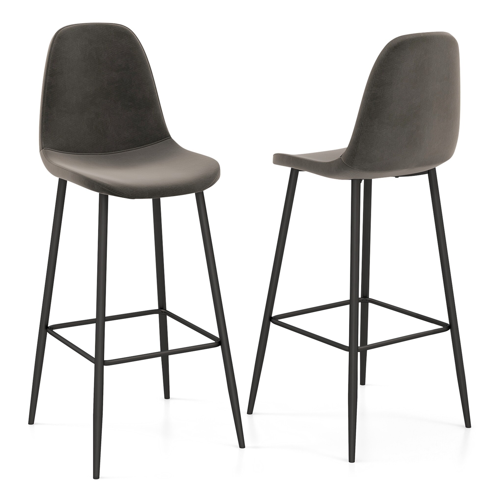 Costway Set of 2 Bar Stools 29.5 Velvet Upholstered High Back