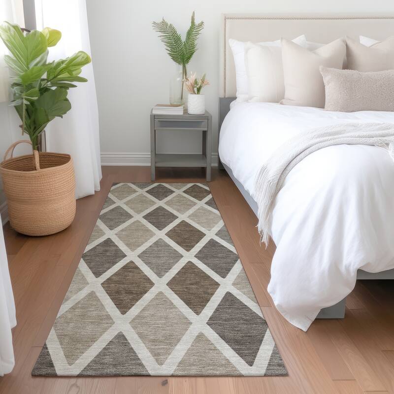 Premium Washable Super Soft Mosaic Diamonds Mayfield Rug - Beige - 2'3" x 7'6"