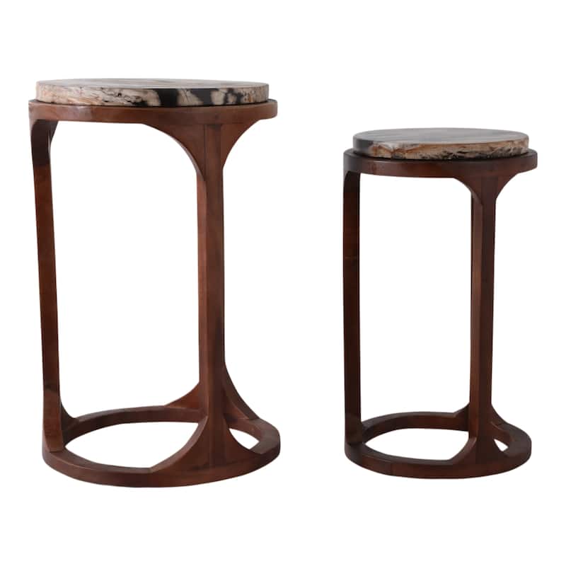 Wood Top Accent Tables Top Modern Round (Set of 2) - 20/23" Brown - 14.25" x 14.25" x 23.25"