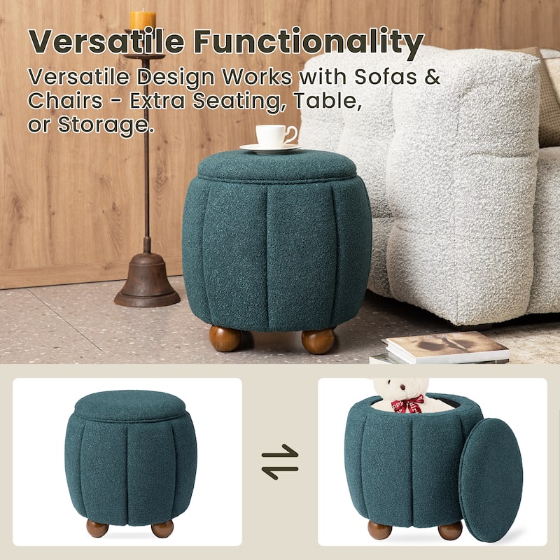 Glitzhome 19"H Boucle Upholstered Storage Ottoman Stool with Rubberwood Feet