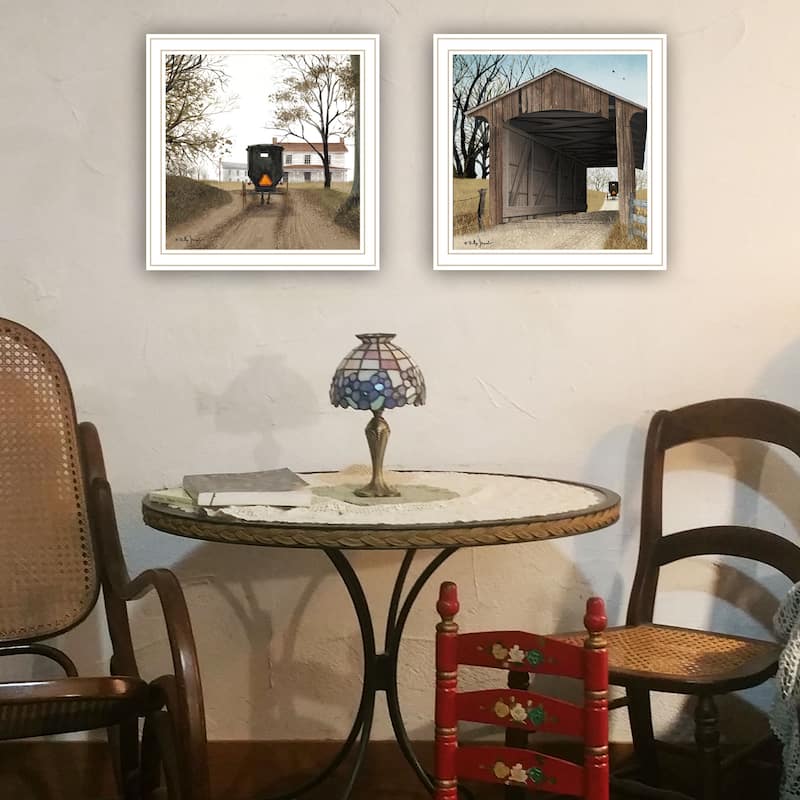 2-Piece Framed Wall Art Set - Headin' Home & Miller's Creek Bridge, White Frame