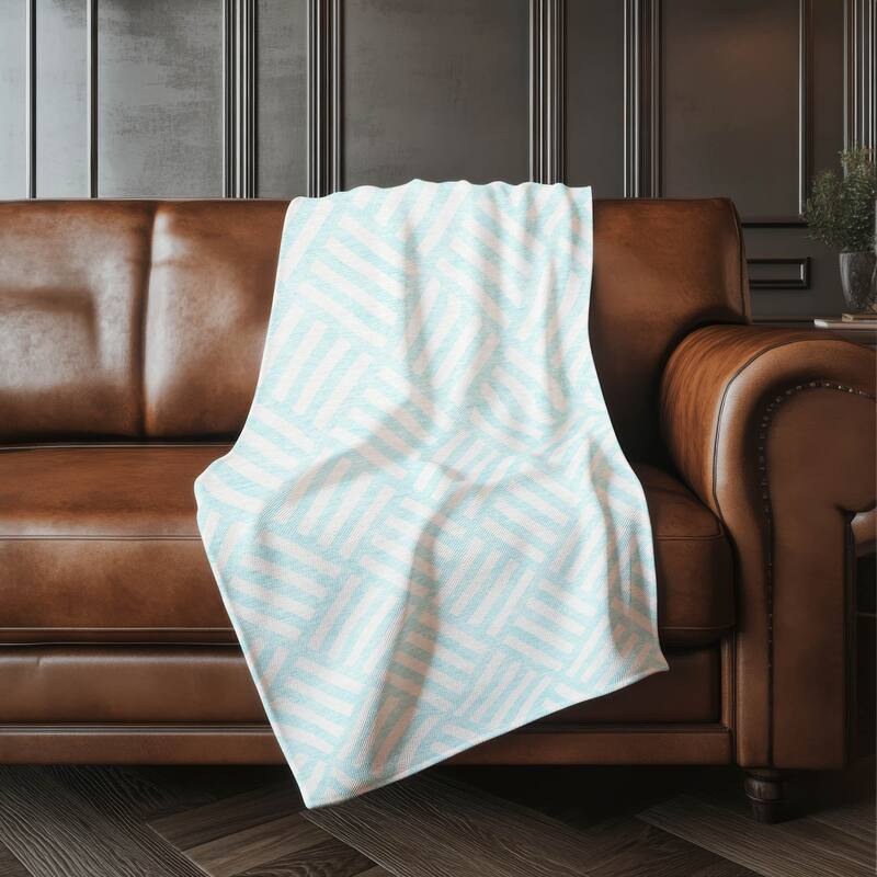 Premium Machine Washable Contemporary Geo Sherpa Throw Blanket - Aqua - 4'2" x 5'10"