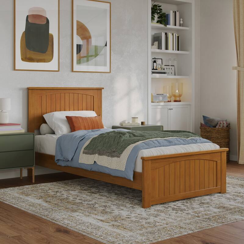 Naples Solid Wood Low Profile Platform Bed with Matching Footboard - Light Toffee - Twin XL
