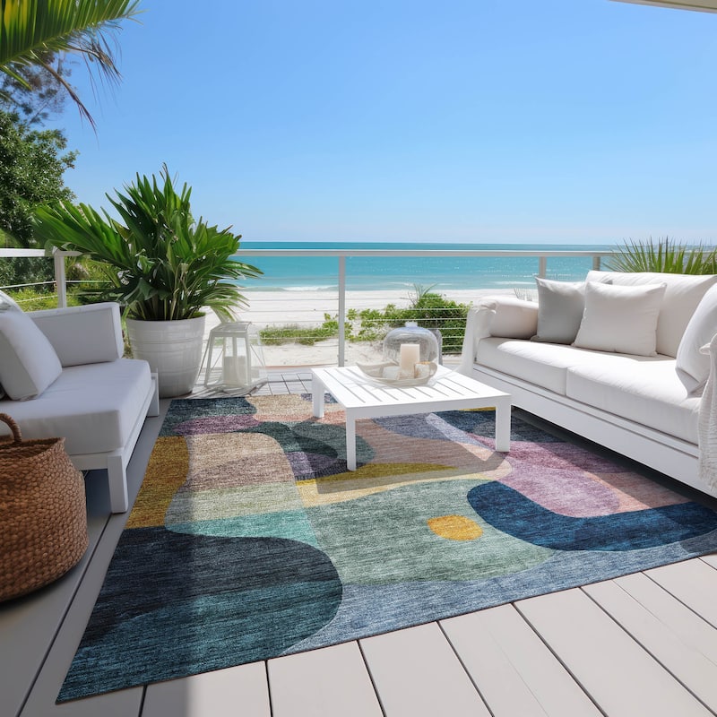 Machine Washable Indoor/ Outdoor Abstract Contemporary Chantille Rug