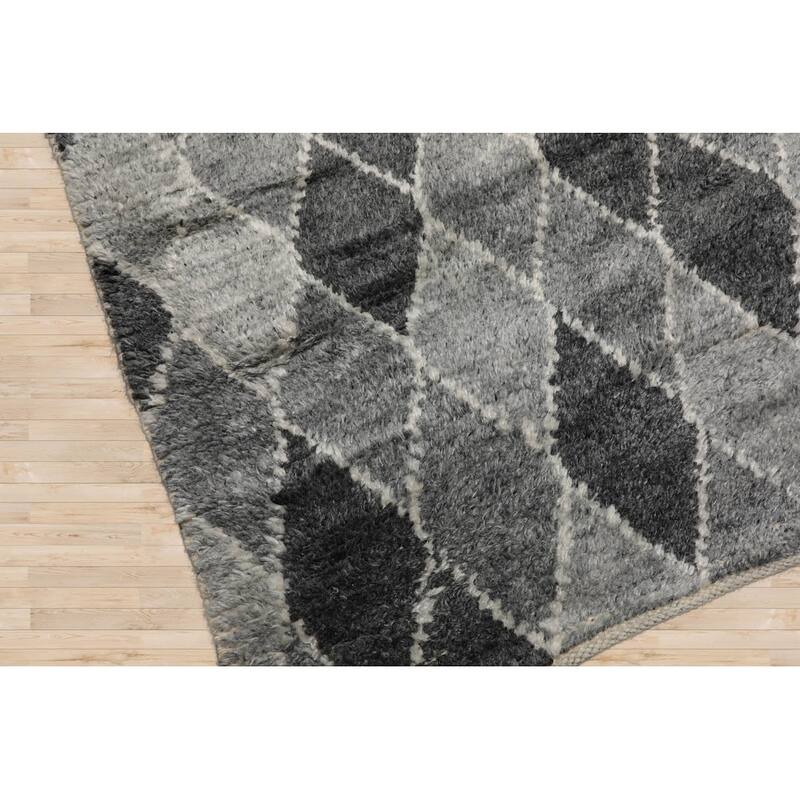 LoomBloom Contemporary Hand Knotted Gray 100% Wool Tribal Moroccan Rug - 5' 3'' x 7' 7''