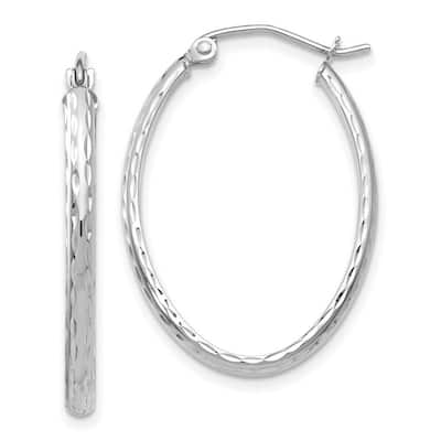 Curata 14k White Gold Lightweight Diamond cut Oval Hoop Earrings - 29x20.5mm