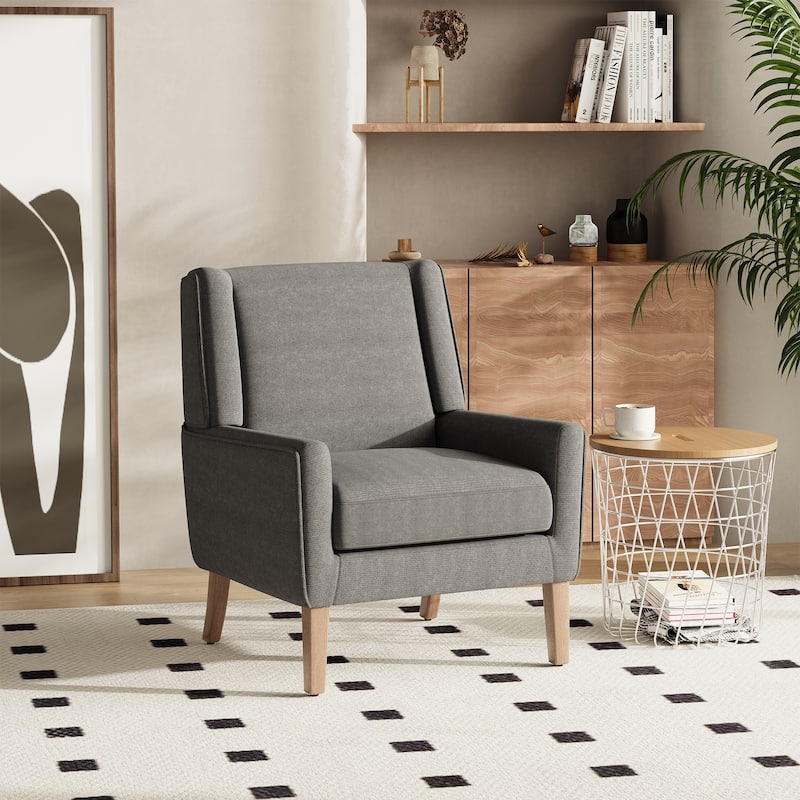 Mid-Century Linen Wing Chair - Tailored Channel Tufting & Walnut Tapered Legs, Compact Accent for Reading Nooks