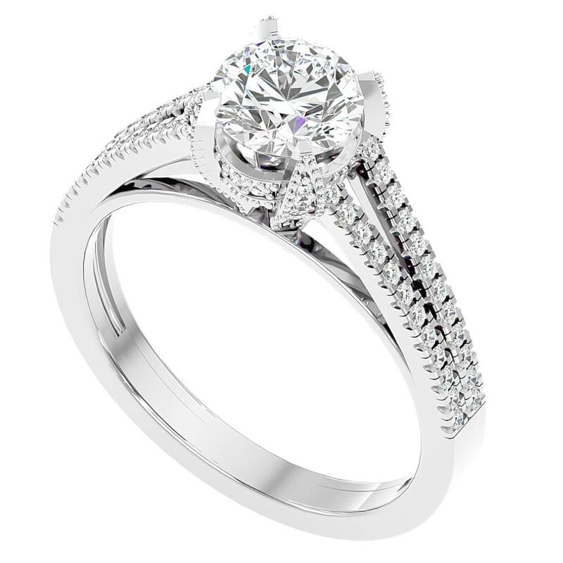 1 1/10Ct Moissanite & Diamond Multi Row Engagement Ring White Yellow Rose Gold