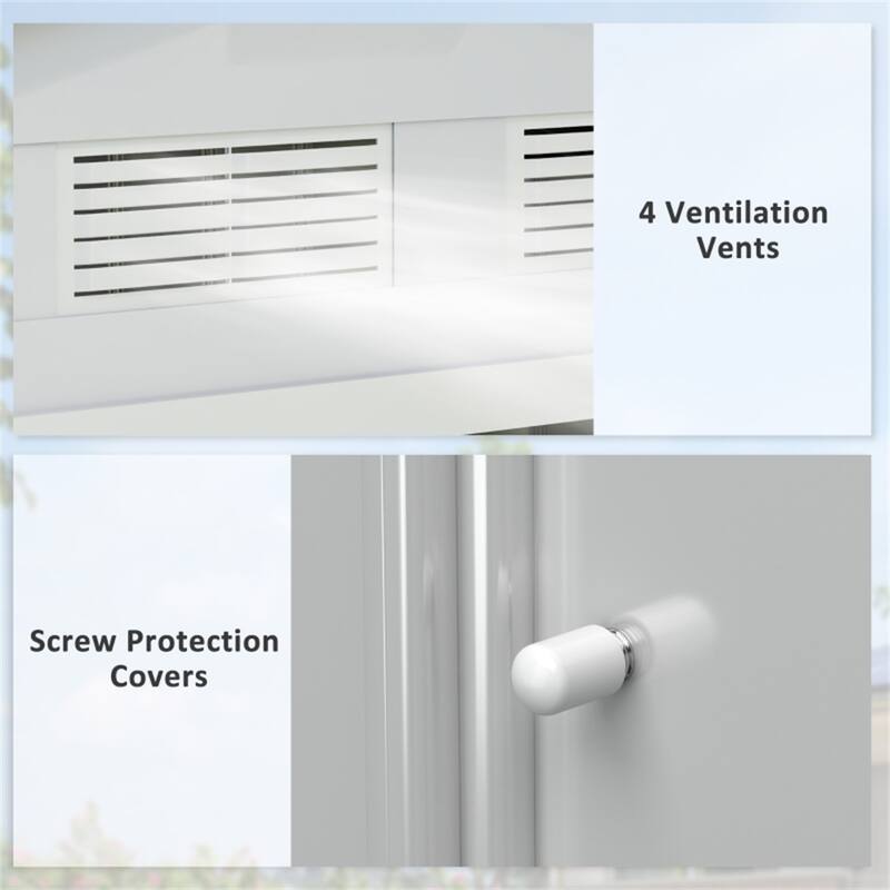 White Galvanized Steel Garden Storage Shed with Sloped Roof and Vents - 80.4" L x 46.8" W x 73.2" H