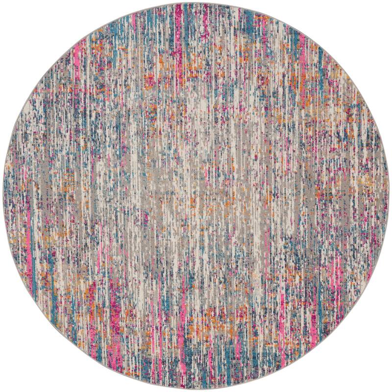 Nourison Passion Abstract Watercolor Multicolor Area Rug - 10' x Round - Ivory/Multicolor