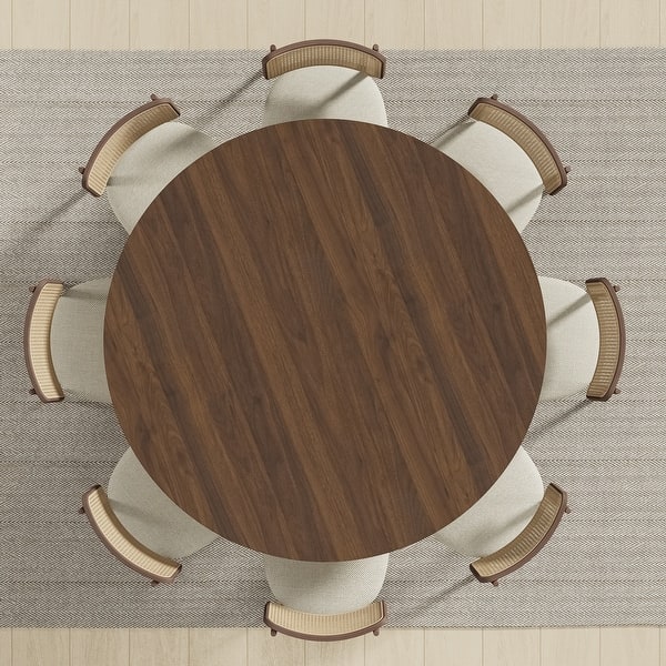 slide 2 of 43, Solid Wood Round Dining Table for 4-8 People Nordic style