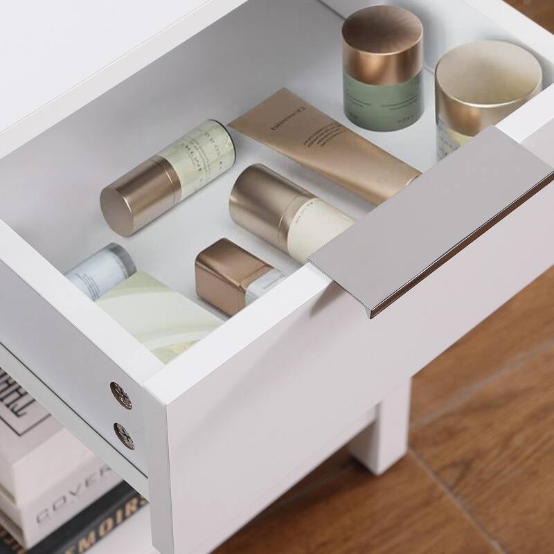 Nightstand File Cabinet Lamp Cabinet Corner Table with Drawer, White End Table Side Table with Open Shelf