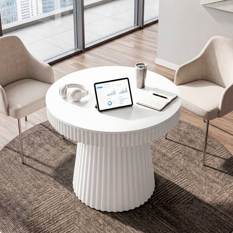 31.5" Round Conference Table, Modern Small Meeting Table, Discussion Office Table for Home Office, Breakroom, Negotiation