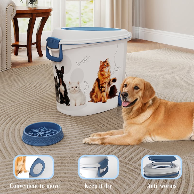 Pet Food Storage Container with Wheels Resin dog food scoop, slow-feed bowl waterproof