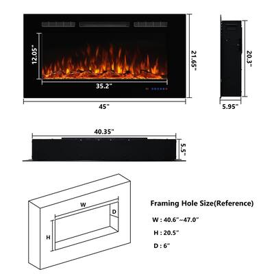 72in Wall-Mounted & Recessed Electric Fireplace Inserts