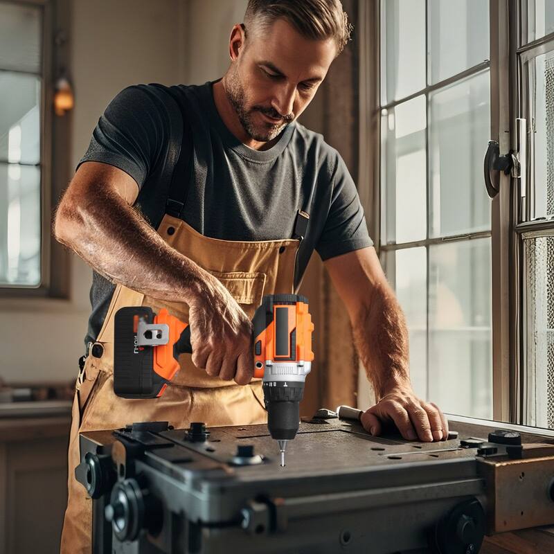 Black and Orange 20V Brushless 2 Tool Impact Drill and Impact Driver Set with 4Ah Batteries - 7.9 x 3 x 10.6 in (20V)