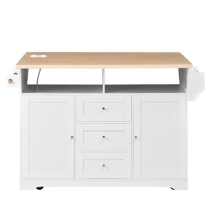 GDF Studio - Modern Extendable Kitchen Island Cart with Power Outlet, Storage Cabinet, and 5 Locking Wheels - 47"x18"x36"