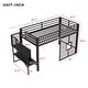 preview thumbnail 3 of 14, Twin Size Metal Low Loft Bed Frame with Storage Staircase and Iron mesh, Black