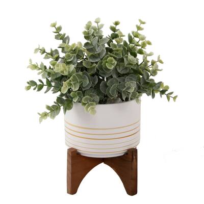 Artificial Plant Eucalyptus in 4.75" Ceramic Pot on Wood Stand - ONE-SIZE