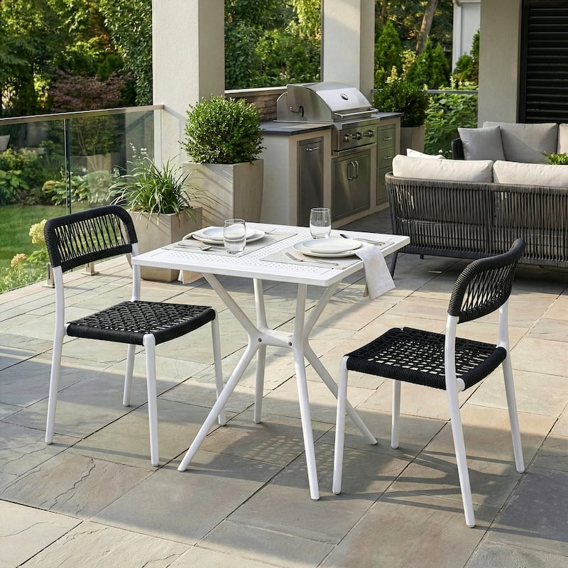 Belen Basma Black White Outdoor Dining 2 Seats Set