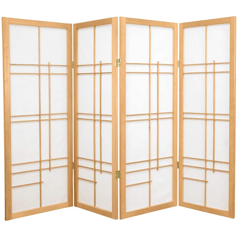 Handmade 4' Wood and Rice Paper Eudes Shoji Screen - 48 x 70 - 4 Panel Natural