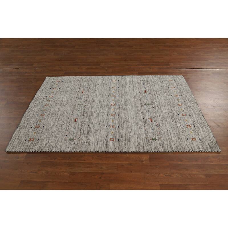 Hand Knotted Oriental 100% Wool Carpet Tribal Animal Pictorial Beige & Ivories Gabbeh Area Rug - 5' 11'' X 3' 11''