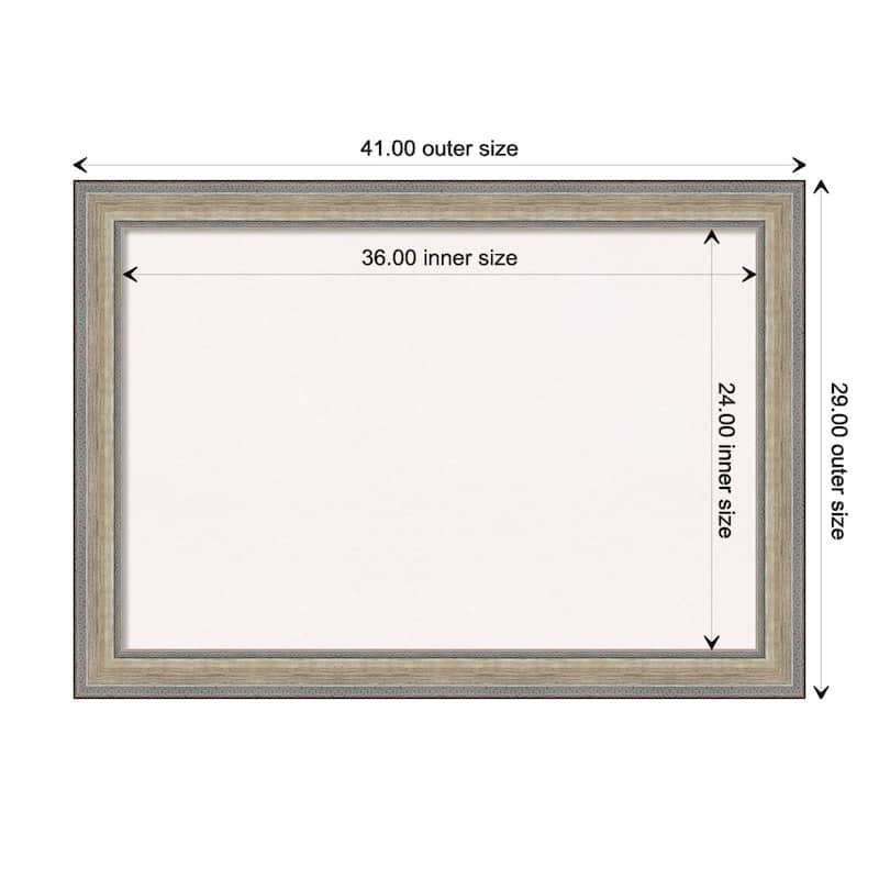 Fleur Champagne Silver Wood Framed White Corkboard Bulletin Board - Board Size 36x24
