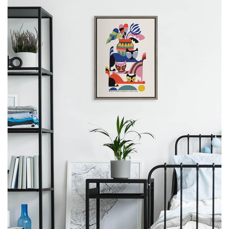 Kate and Laurel Sylvie 3 Cats Framed Canvas by Rachel Lee