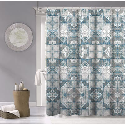 Dainty Home 100% Cotton Tiles Fabric Shower Curtain, 70"W x 72"L