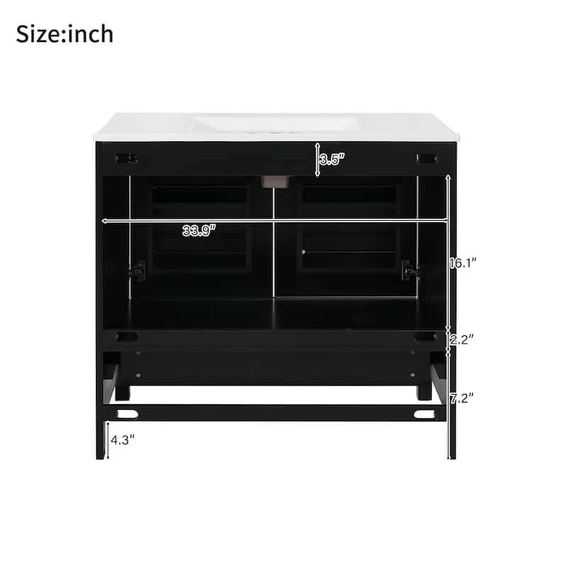 Bathroom Vanity with Ceramic Sink, Storage Cabinet with Soft-Close Doors and Drawer, Bathroom Vanities with Storage Shelves