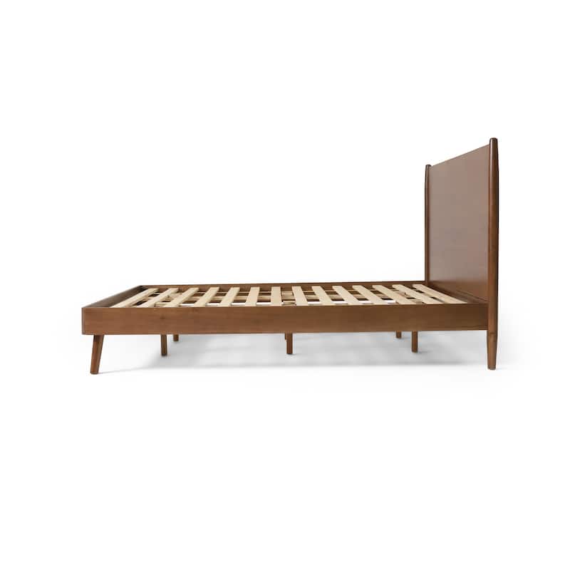 Ozzy King Size Bed with Panel Headboard Design, Rich Brown Acacia Wood