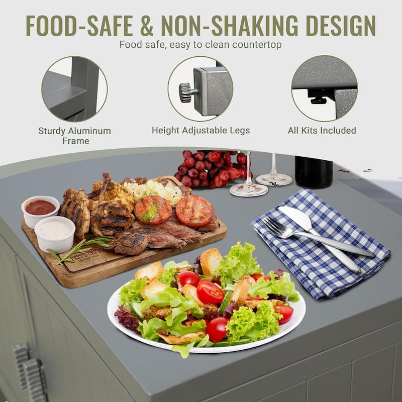 Outdoor Kitchen Island with Storage,Freestanding Outdoor Prep Table Grill Storage Cabinet
