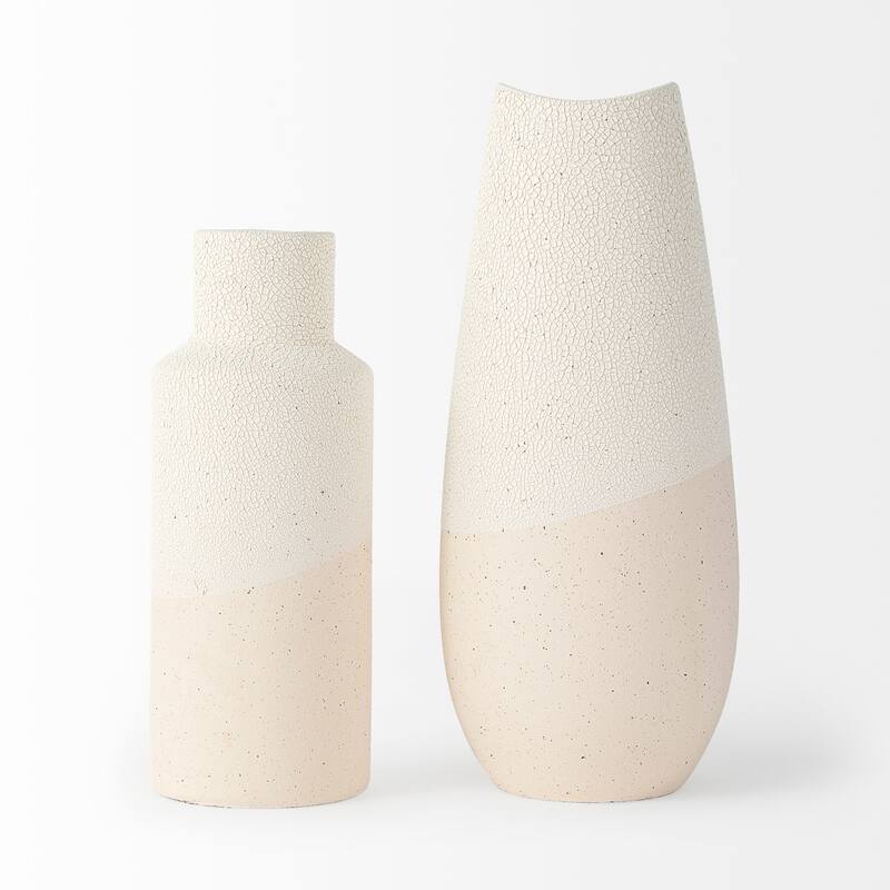 Salar Cream Gourd Style Crackled Ceramic Vase (11")