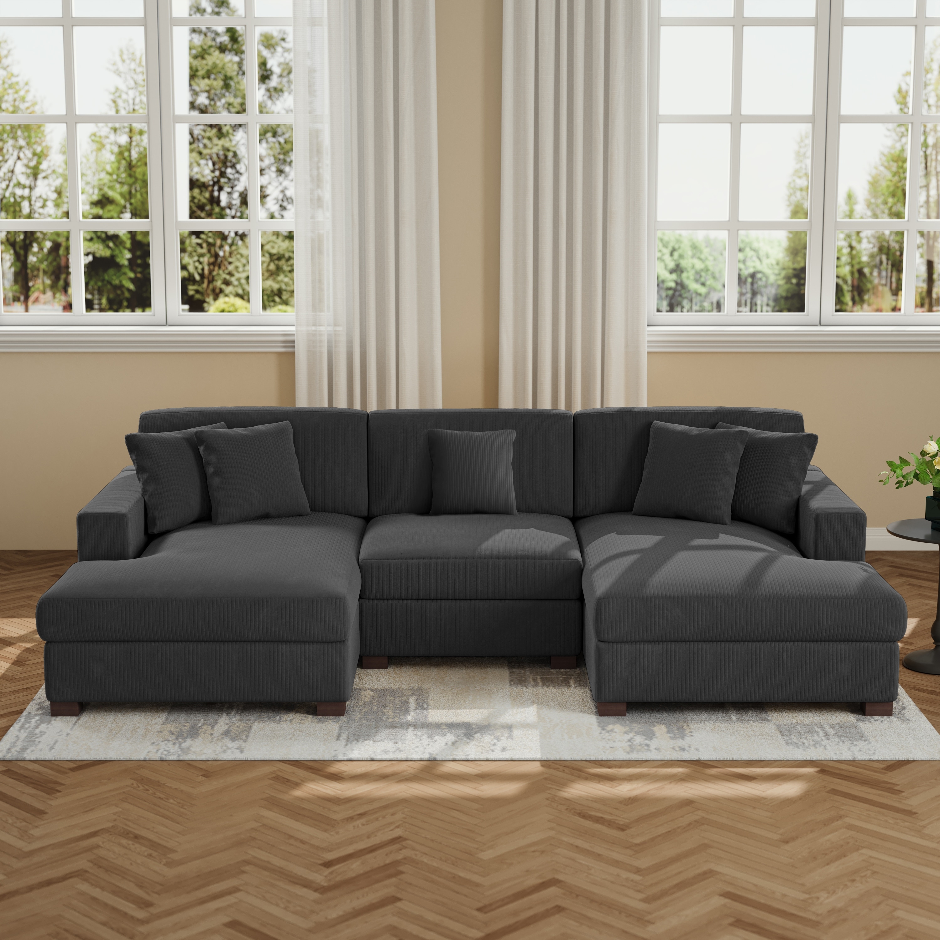 Upholstered Oversized Modular Sectional Sofa Set Corduroy Sleeper Sofa With Chaise