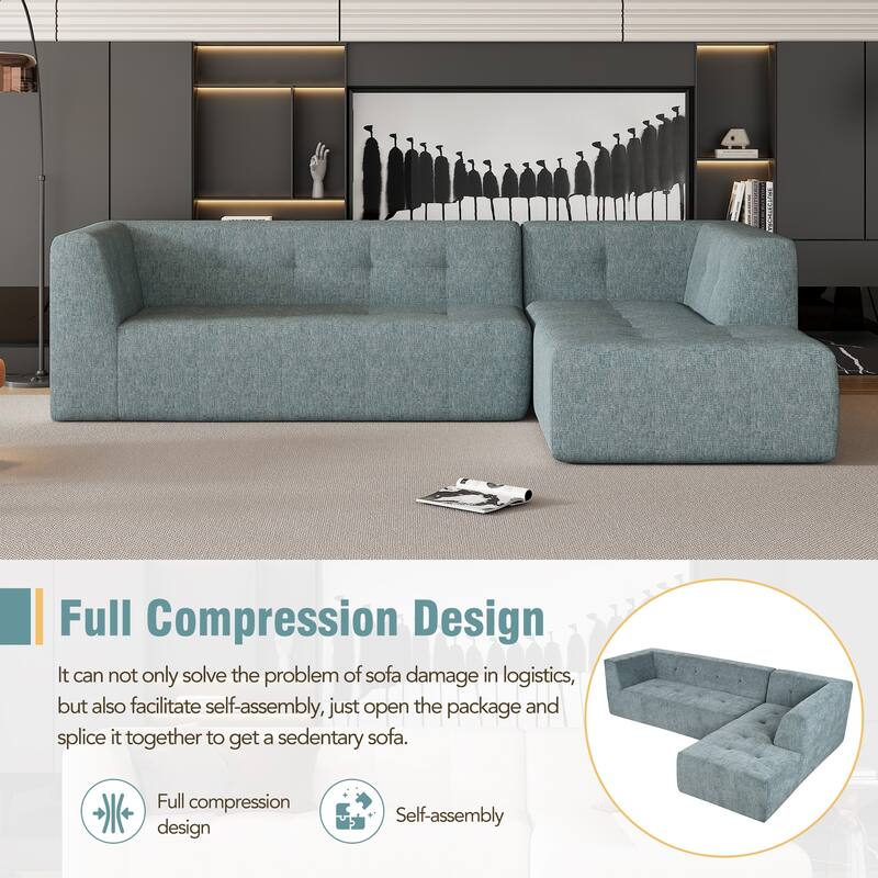 112"x74" Modular Sofa Set, Blue Gray, 2pcs Free Combo, L-Shaped