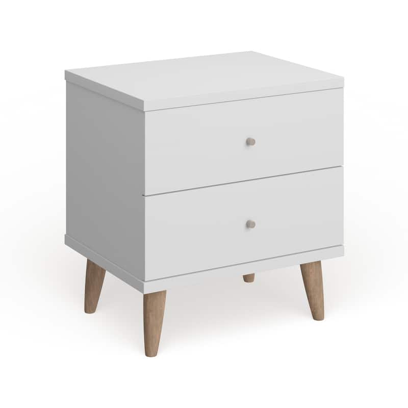 DH BASIC Scandinavian White 2-drawer Nightstand with Knobs by Denhour - White - 2-drawer
