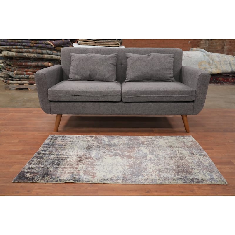 Hand Knotted Oriental Viscose Silk Carpet Modern All-Over Multi-Colored Abstract Area Rug - 4' 7'' X 2' 7''