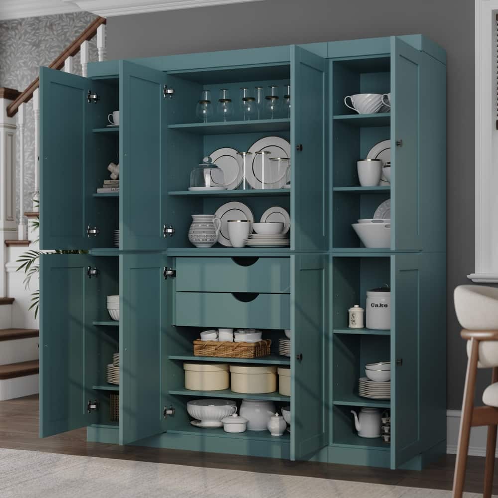 Palace Imports 100% Solid Wood 65" Pantry Cabinet with Shaker Doors, 2-Drawers and Adjustable Shelves