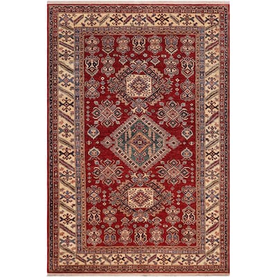 Rustic Super Kazak Indira Red/Beige Hand Knotted Wool Rug - 5'7'' x 8'8''