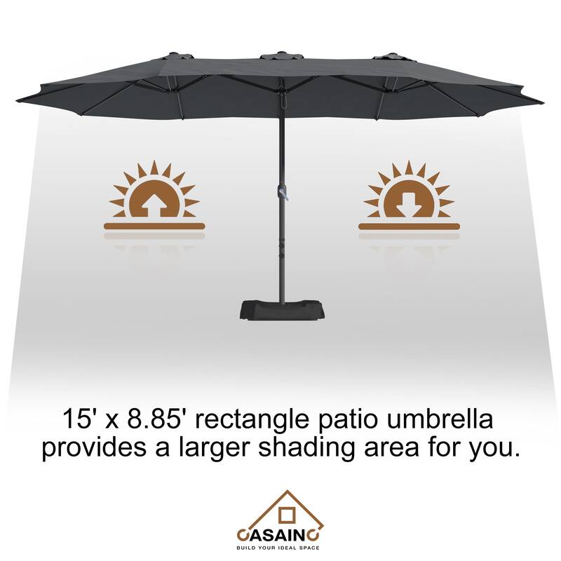 15-ft. Rectangular Crank Double-sided Large Outdoor Market Umbrella Patio Umbrella with Base Included