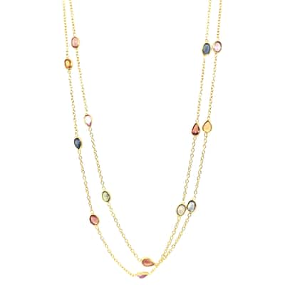 18k Yellow Gold Over Sterling Silver Multi Sapphire Station Necklace
