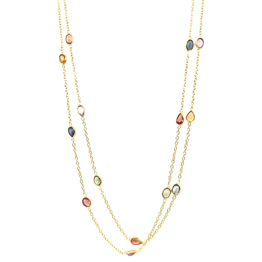 18k Yellow Gold Over Sterling Silver Multi Sapphire Station Necklace